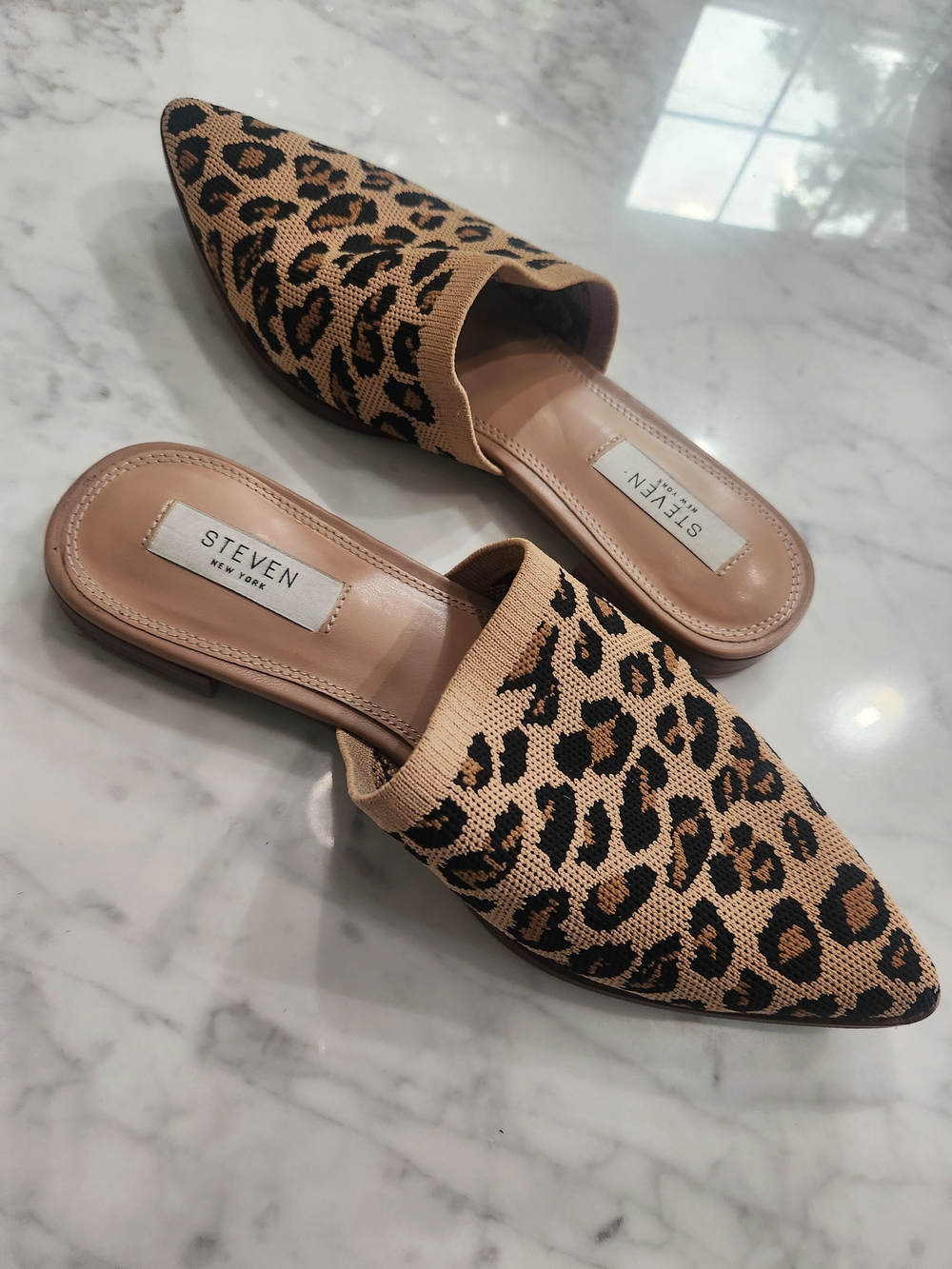 Leopard Print Pointed Toe Slip-On Mules - Tan/Black, Good Condition, Stretchable - Picture 4 of 4